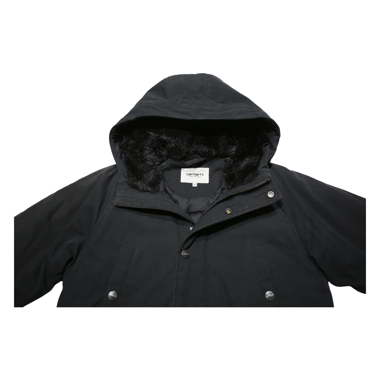 CARHARTT WIP Womens Black Outdoor Jacket S Polyester Blend Plain Hooded Zip