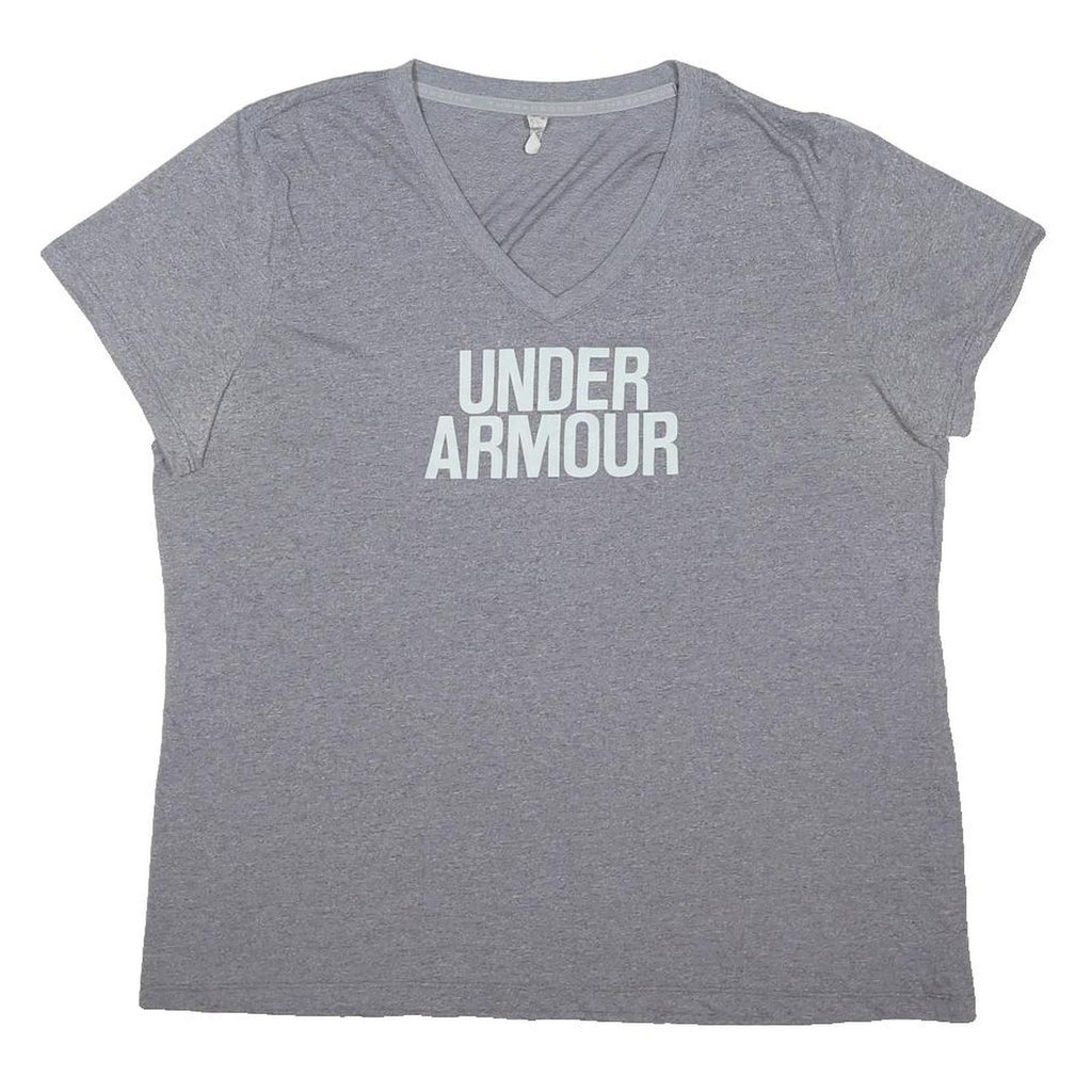 UNDER ARMOUR Womens Grey V-Neck Cotton Blend T-Shirt XL Casual Wear