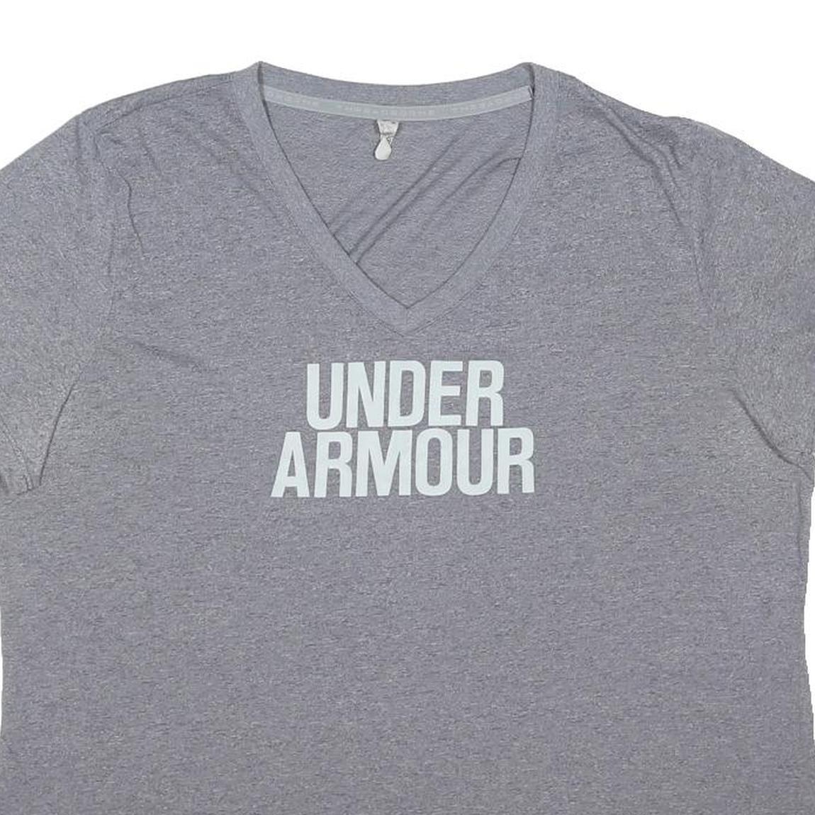 UNDER ARMOUR Womens Grey V-Neck Cotton Blend T-Shirt XL Casual Wear