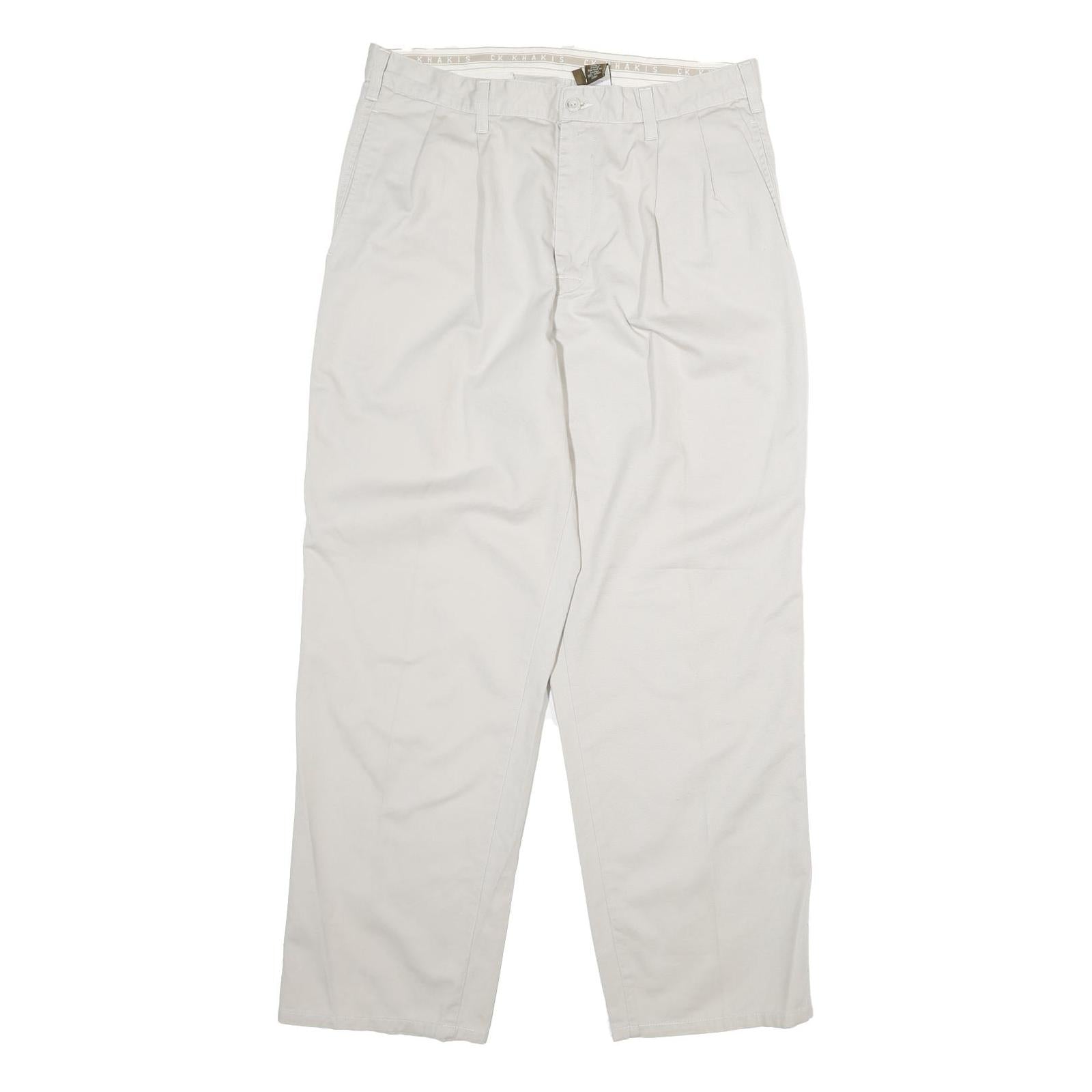 CALVIN KLEIN Mens Cotton White Regular Straight Trousers W34 L32 Classic Comfort