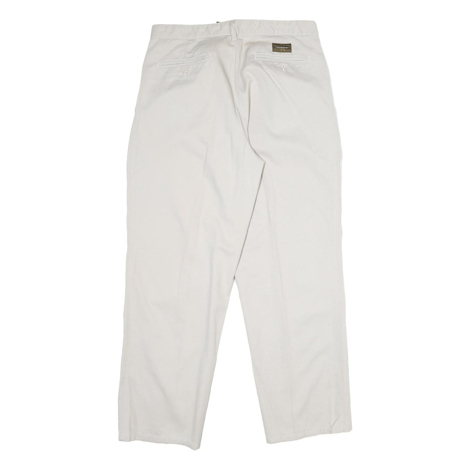 CALVIN KLEIN Mens Cotton White Regular Straight Trousers W34 L32 Classic Comfort