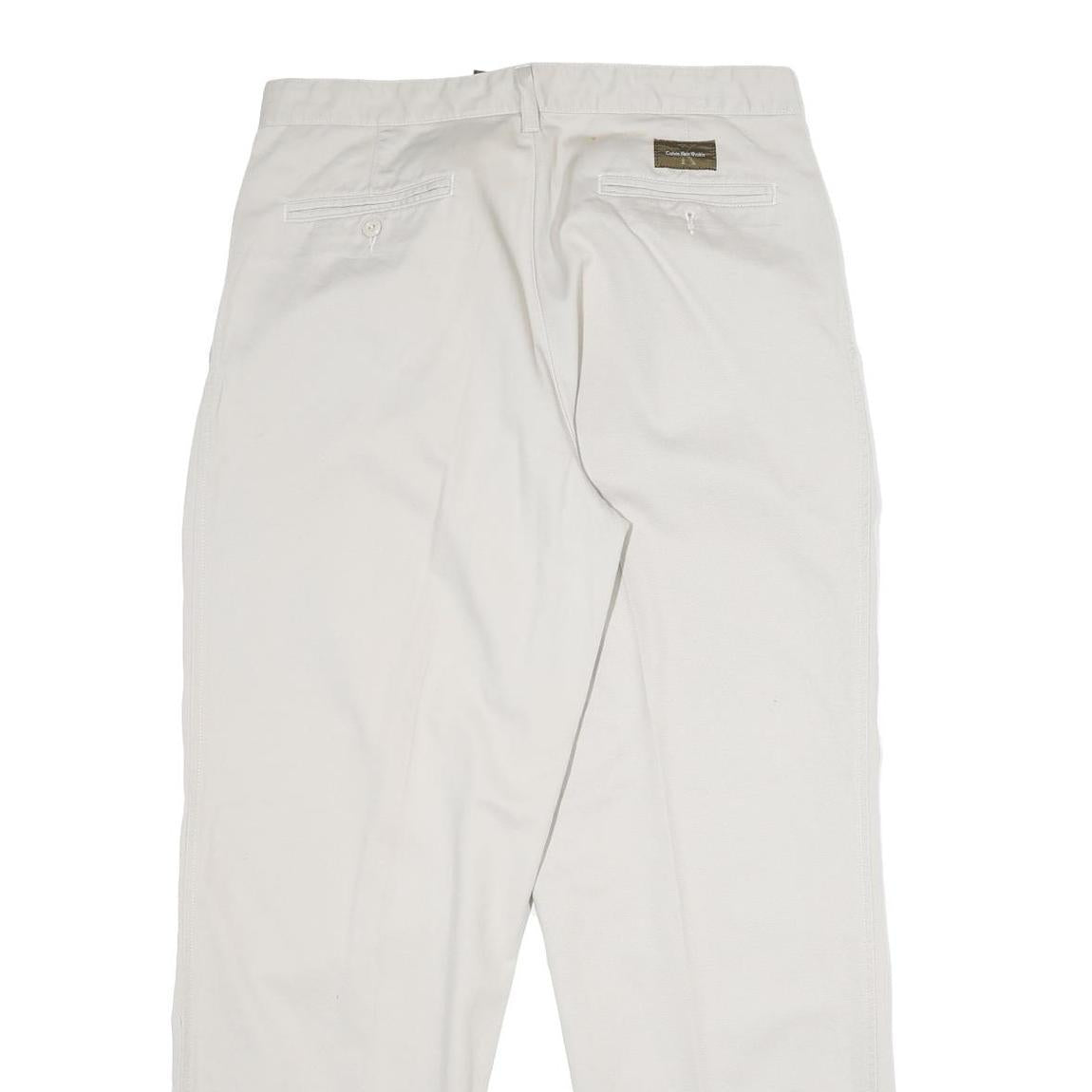 CALVIN KLEIN Mens Cotton White Regular Straight Trousers W34 L32 Classic Comfort