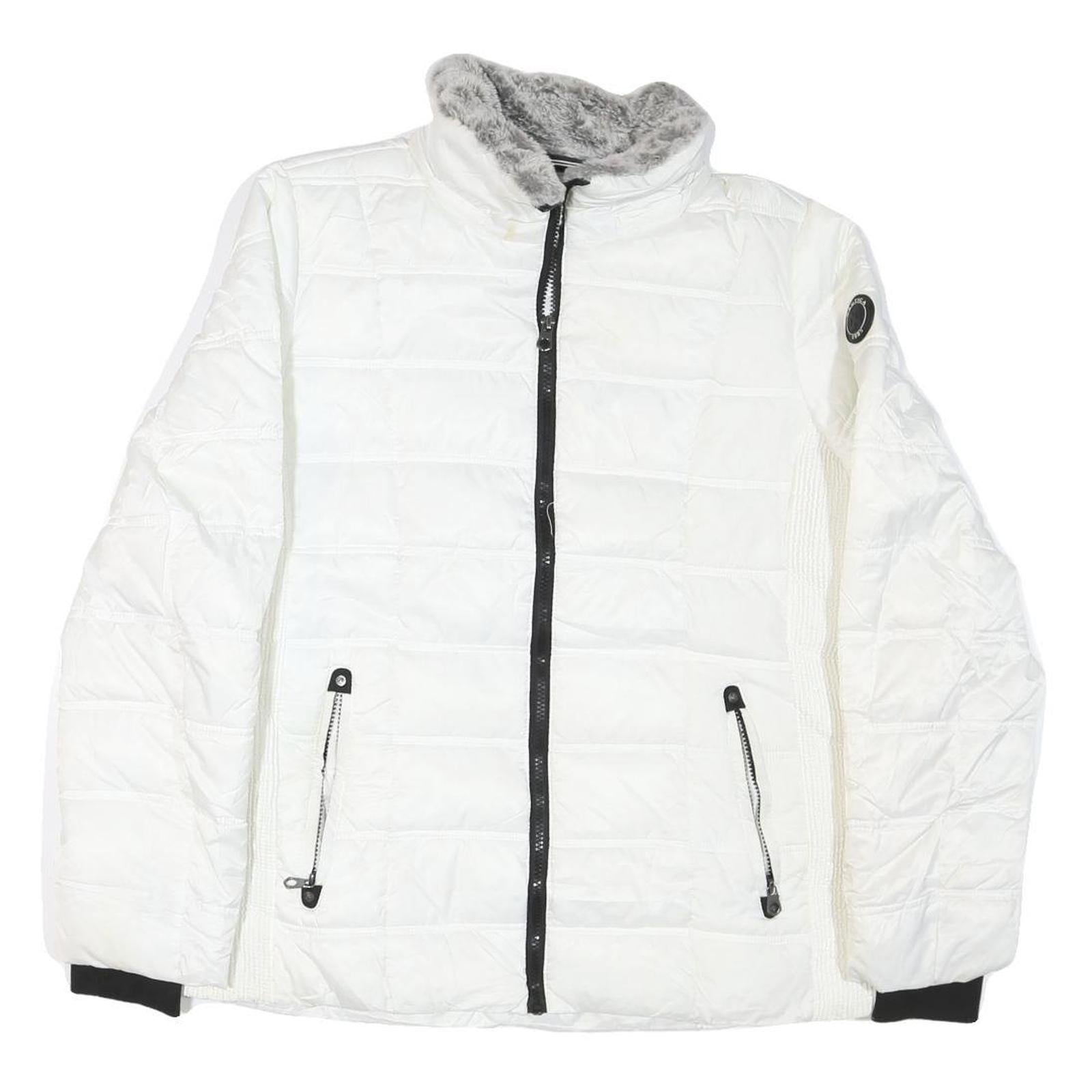 NAUTICA Womens White Zip-Up Quilted Jacket L Polyester Blend Fleece Collar