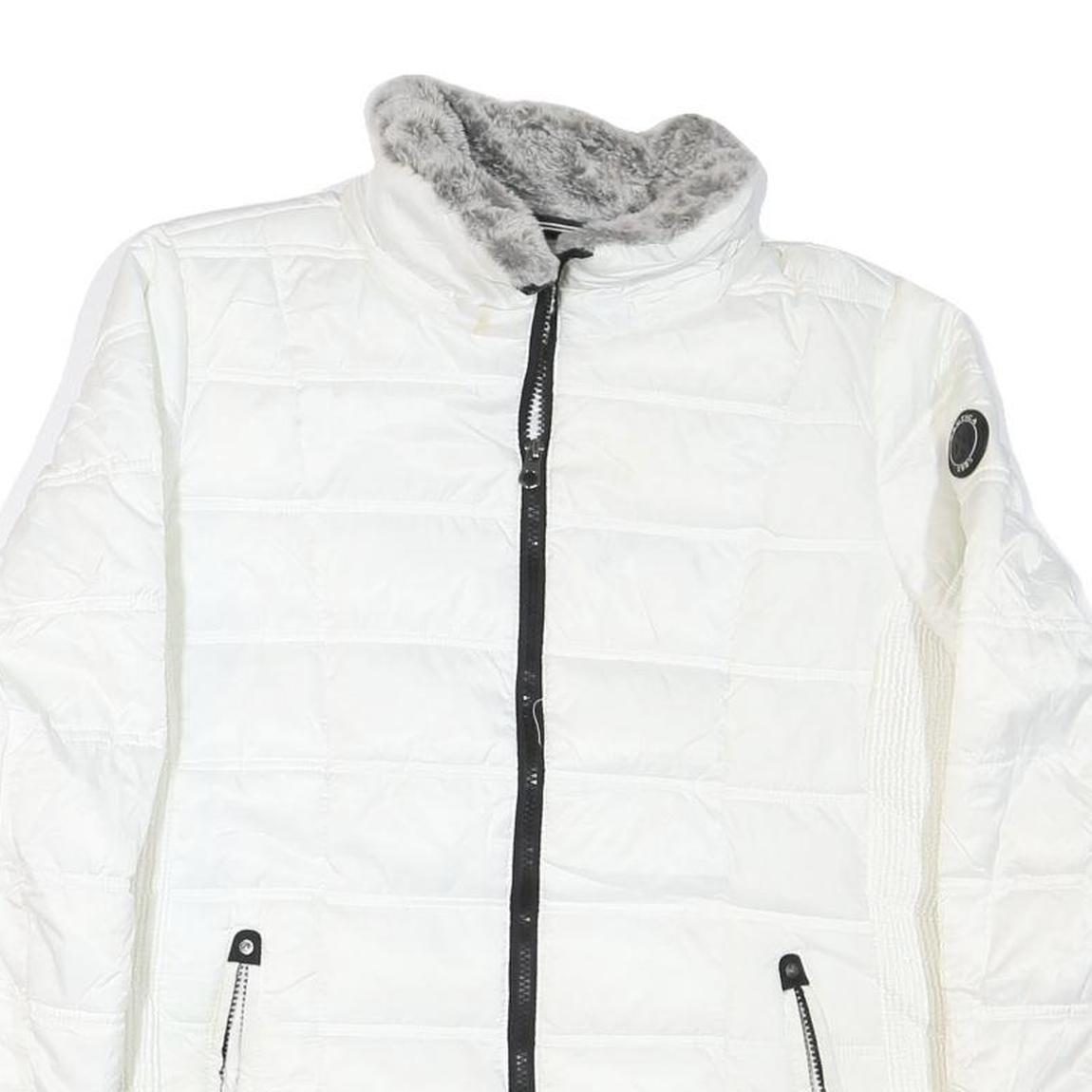 NAUTICA Womens White Zip-Up Quilted Jacket L Polyester Blend Fleece Collar