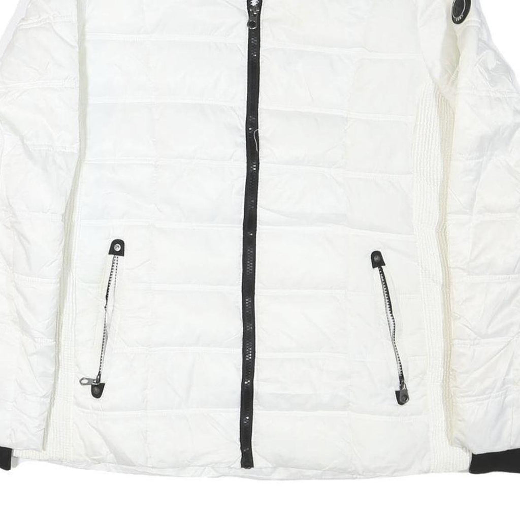 NAUTICA Womens White Zip-Up Quilted Jacket L Polyester Blend Fleece Collar