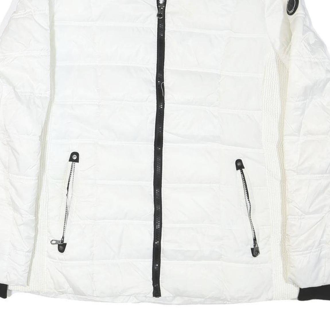 NAUTICA Womens White Zip-Up Quilted Jacket L Polyester Blend Fleece Collar