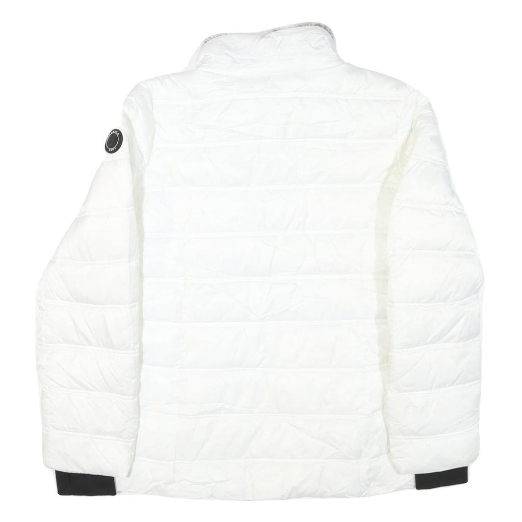 NAUTICA Womens White Zip-Up Quilted Jacket L Polyester Blend Fleece Collar