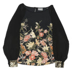 WALLIS Womens Black Floral Print Blouse Long Sleeve Round Neck S Elegant Top