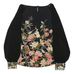 WALLIS Womens Black Floral Print Blouse Long Sleeve Round Neck S Elegant Top