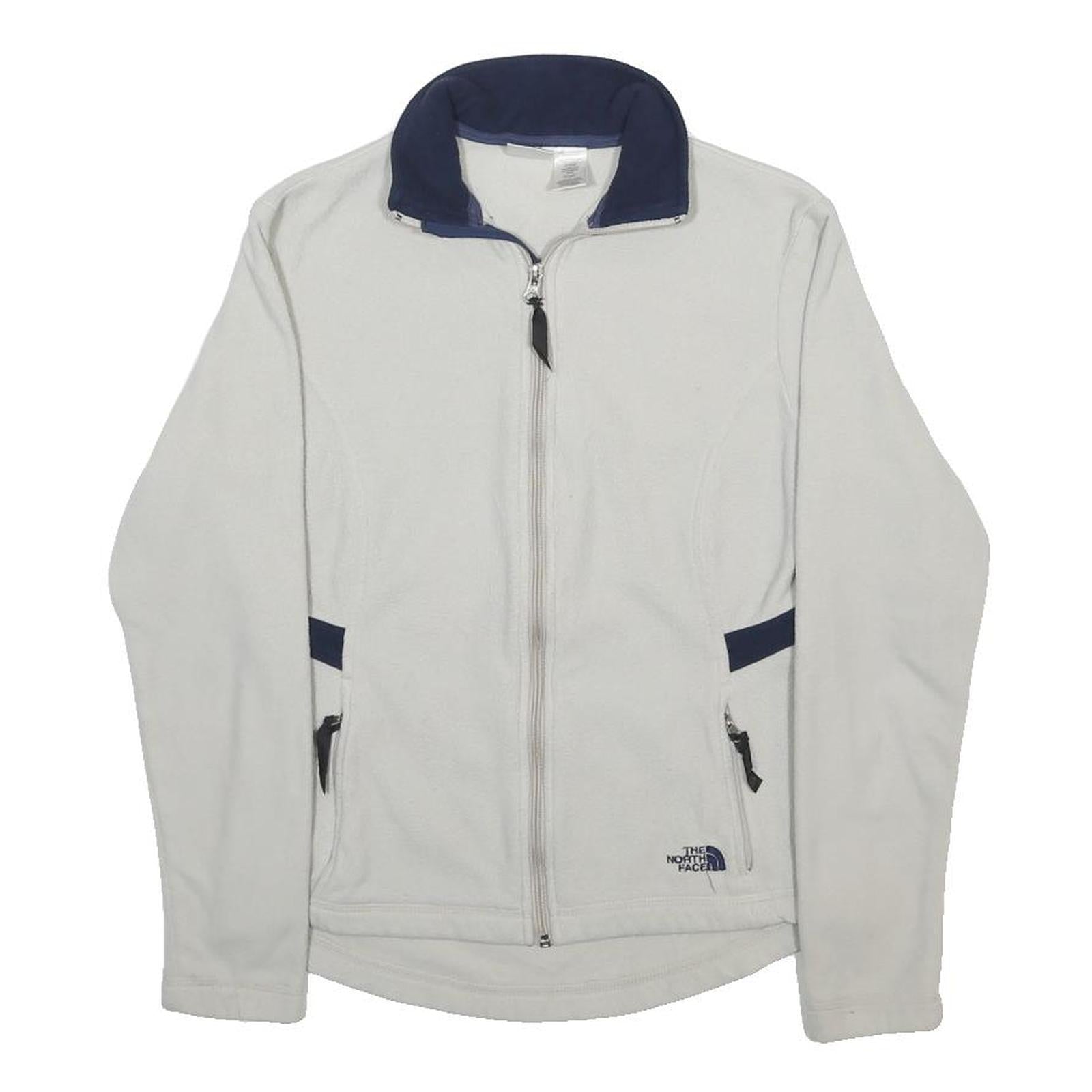 THE NORTH FACE Womens White & Navy Jacket M Polyester Zip Plain Casual Outdoor