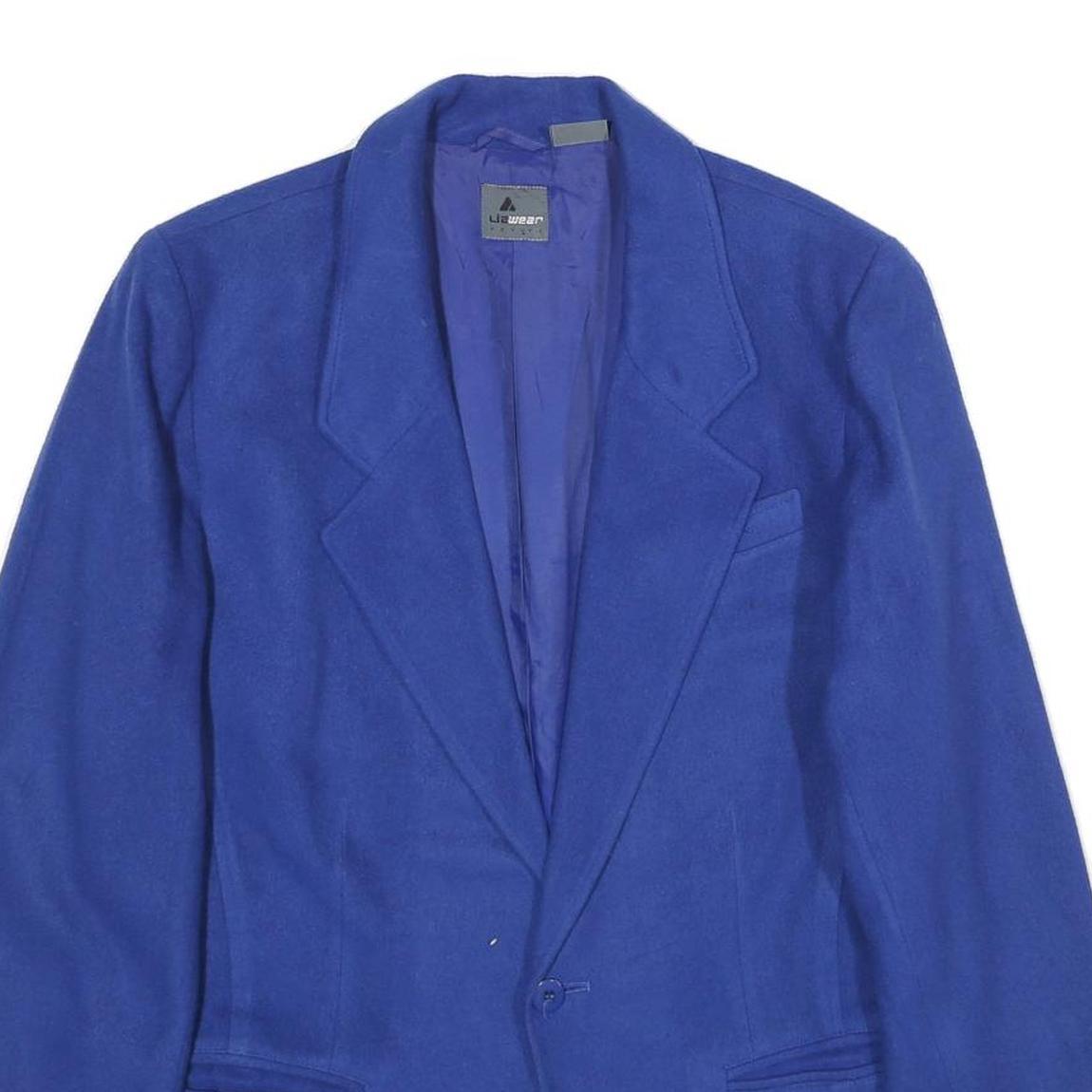 LIZ WEAR Womens Blue Wool Blend Jacket UK 16 Classic Button Closure Formal