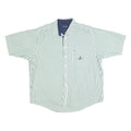 NAUTICA Mens Green & White Striped Shirt XL Cotton Casual Short Sleeve