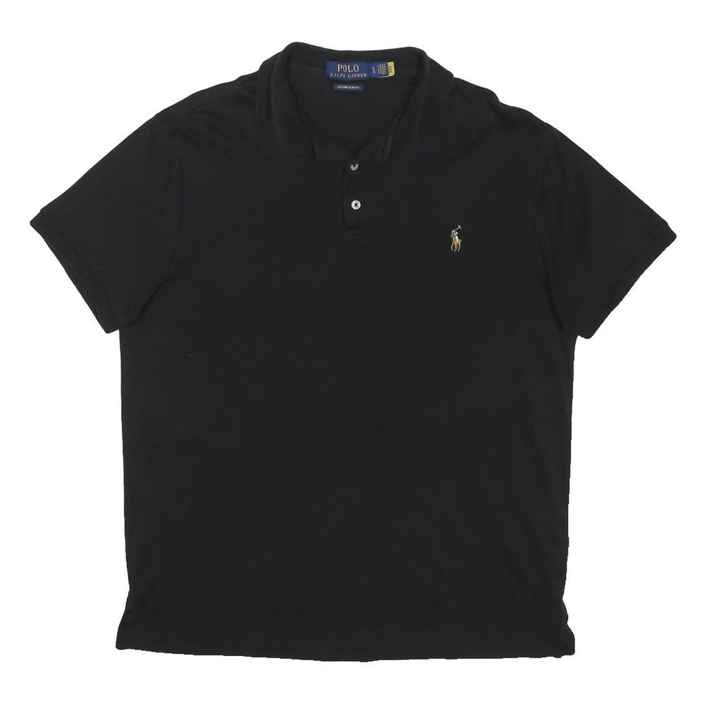 POLO RALPH LAUREN Mens Black Cotton Blend Short Sleeve Plain L Polo Shirt