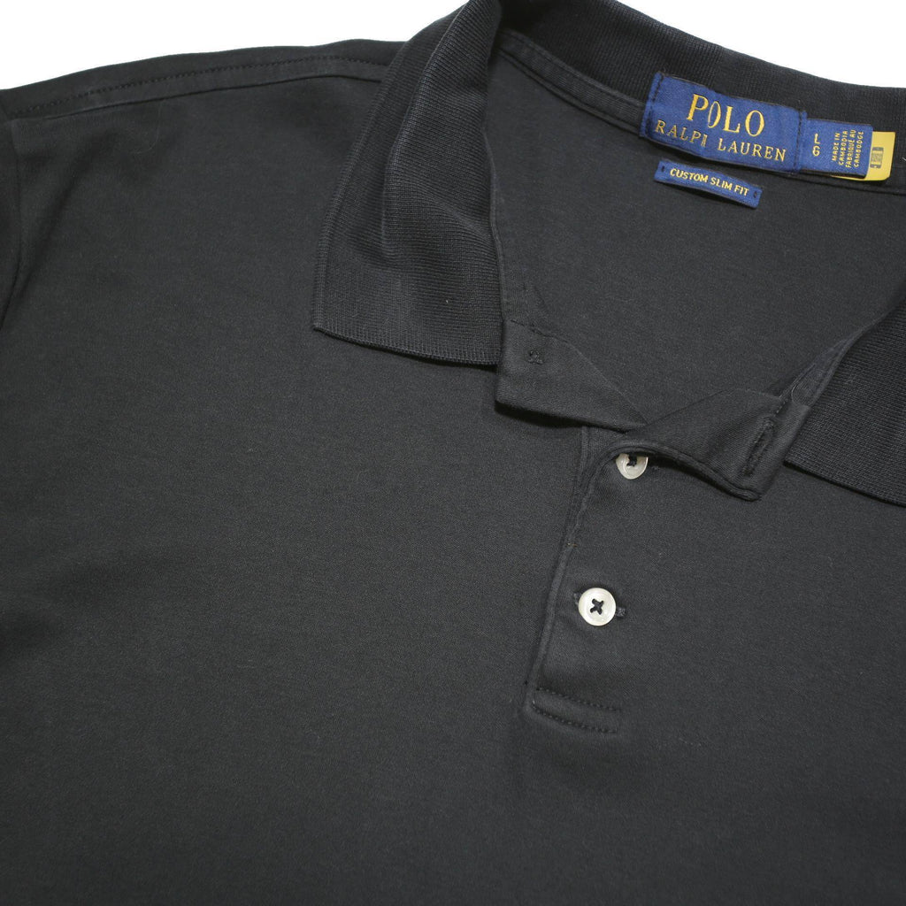 POLO RALPH LAUREN Mens Black Cotton Blend Short Sleeve Plain L Polo Shirt