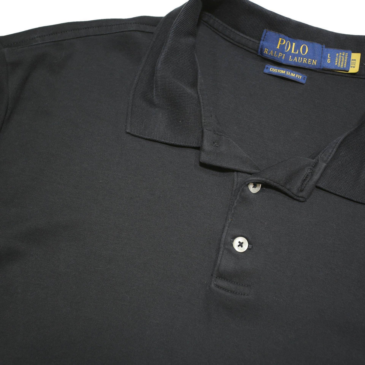 POLO RALPH LAUREN Mens Black Cotton Blend Short Sleeve Plain L Polo Shirt