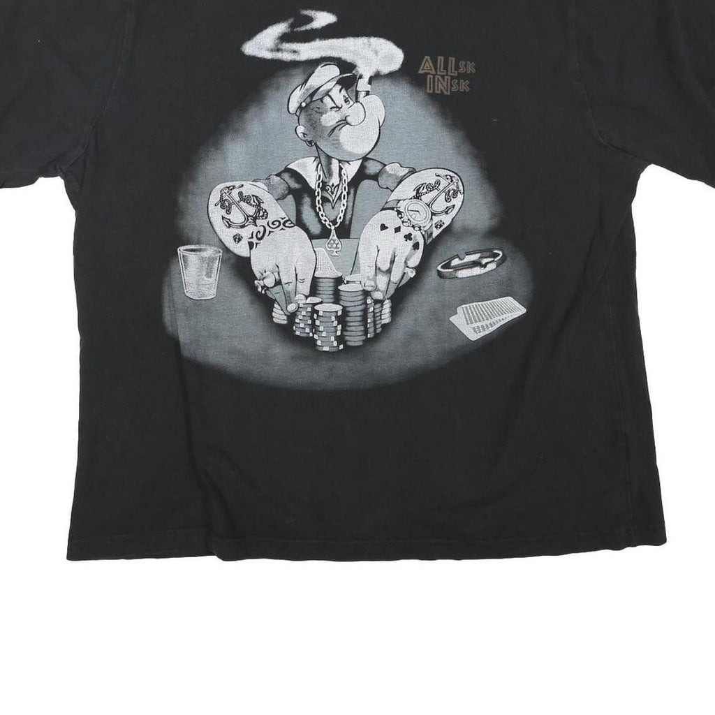 Mens Black Graphic T-Shirt XL Short Sleeve Crew Neck Cotton Blend Casual Wear