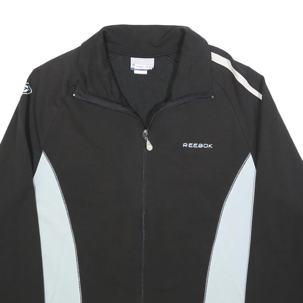 REEBOK Mens Black & White Track Jacket M Cotton Blend Zip Sportswear Activewear