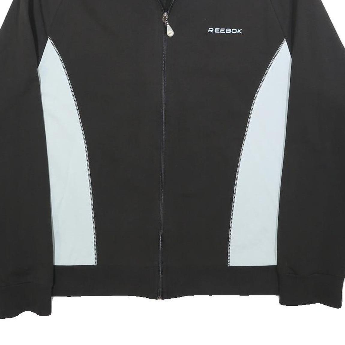 REEBOK Mens Black & White Track Jacket M Cotton Blend Zip Sportswear Activewear