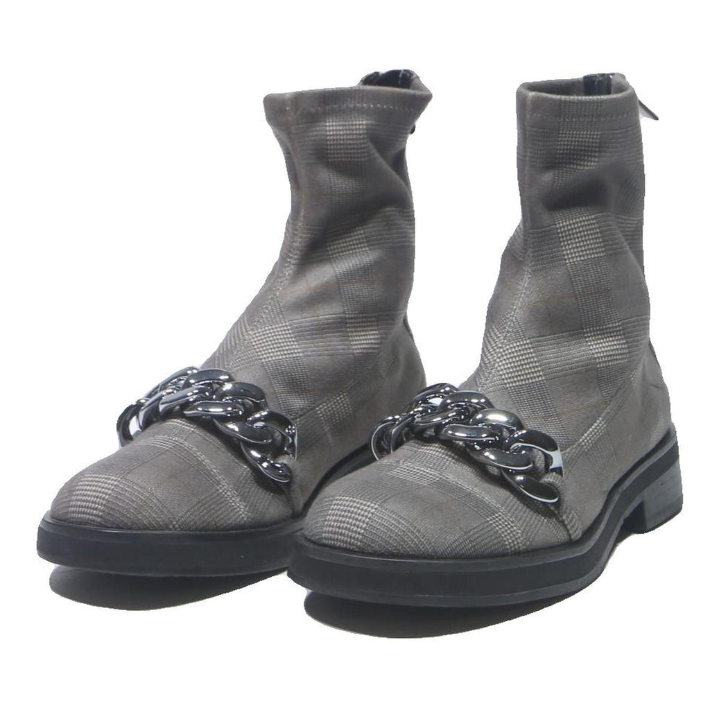 CHARLES & KEITH Womens Ankle Boots Grey Cotton Blend UK 3 Chain Detail Fashion