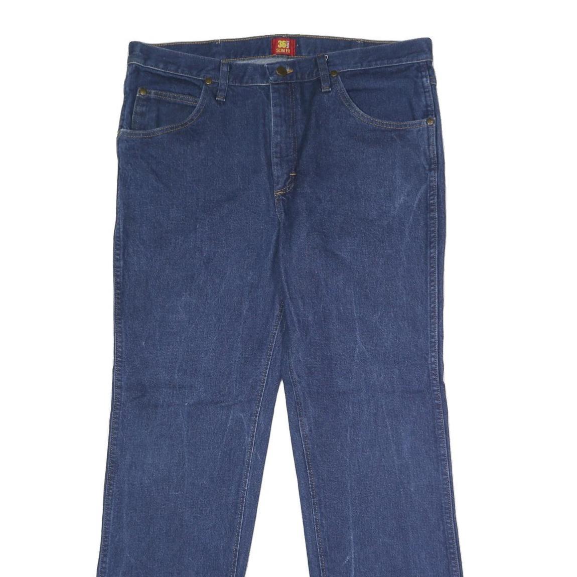 WRANGLER Mens Blue Slim Fit Straight Denim Jeans W36 L32 Classic Cotton Zip