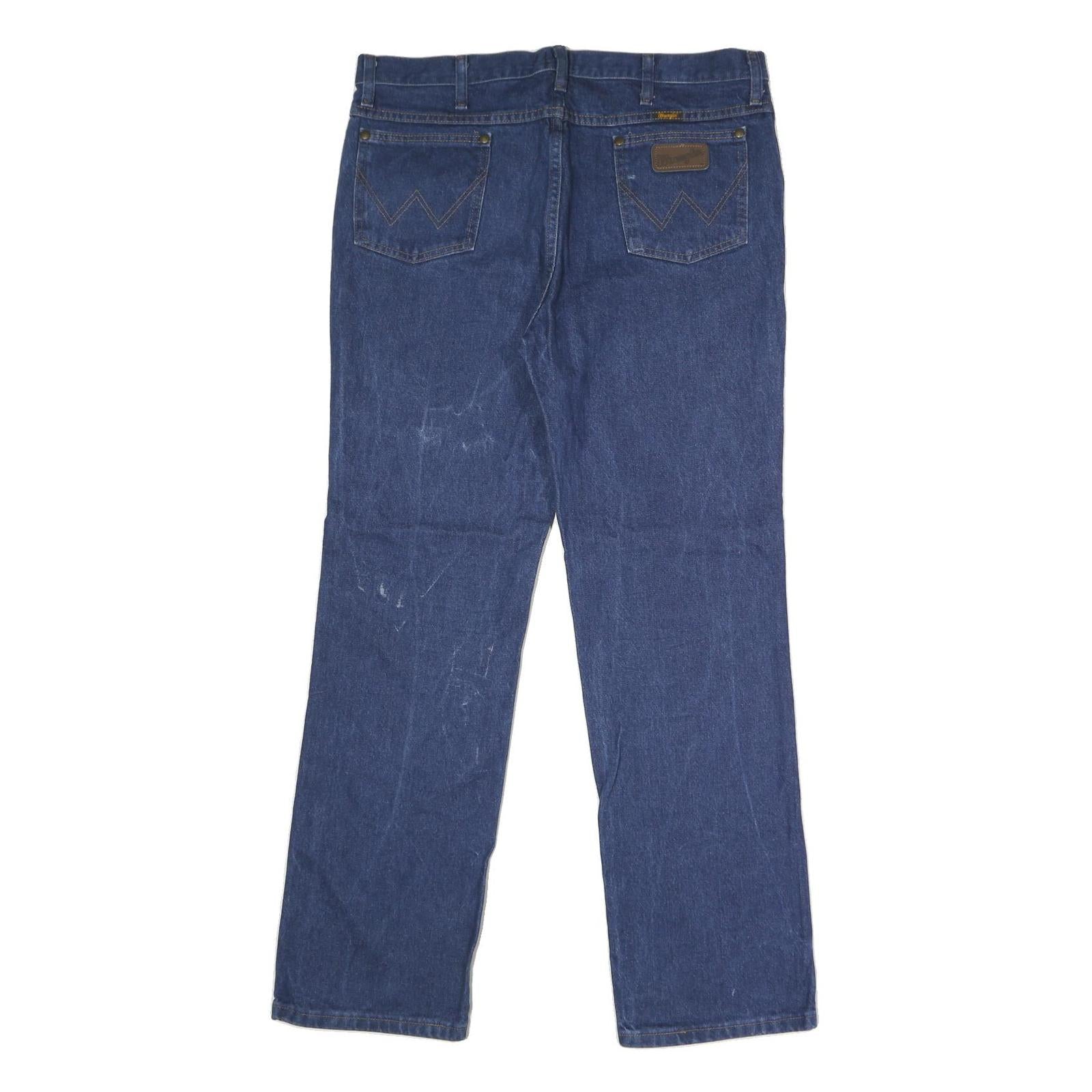 WRANGLER Mens Blue Slim Fit Straight Denim Jeans W36 L32 Classic Cotton Zip