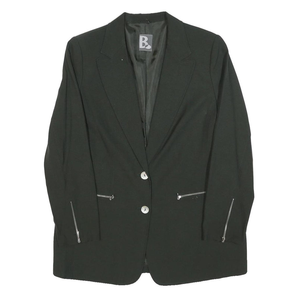 Womens Black Tailored Jacket M Polyester Blend Plain Button Closure Zipper