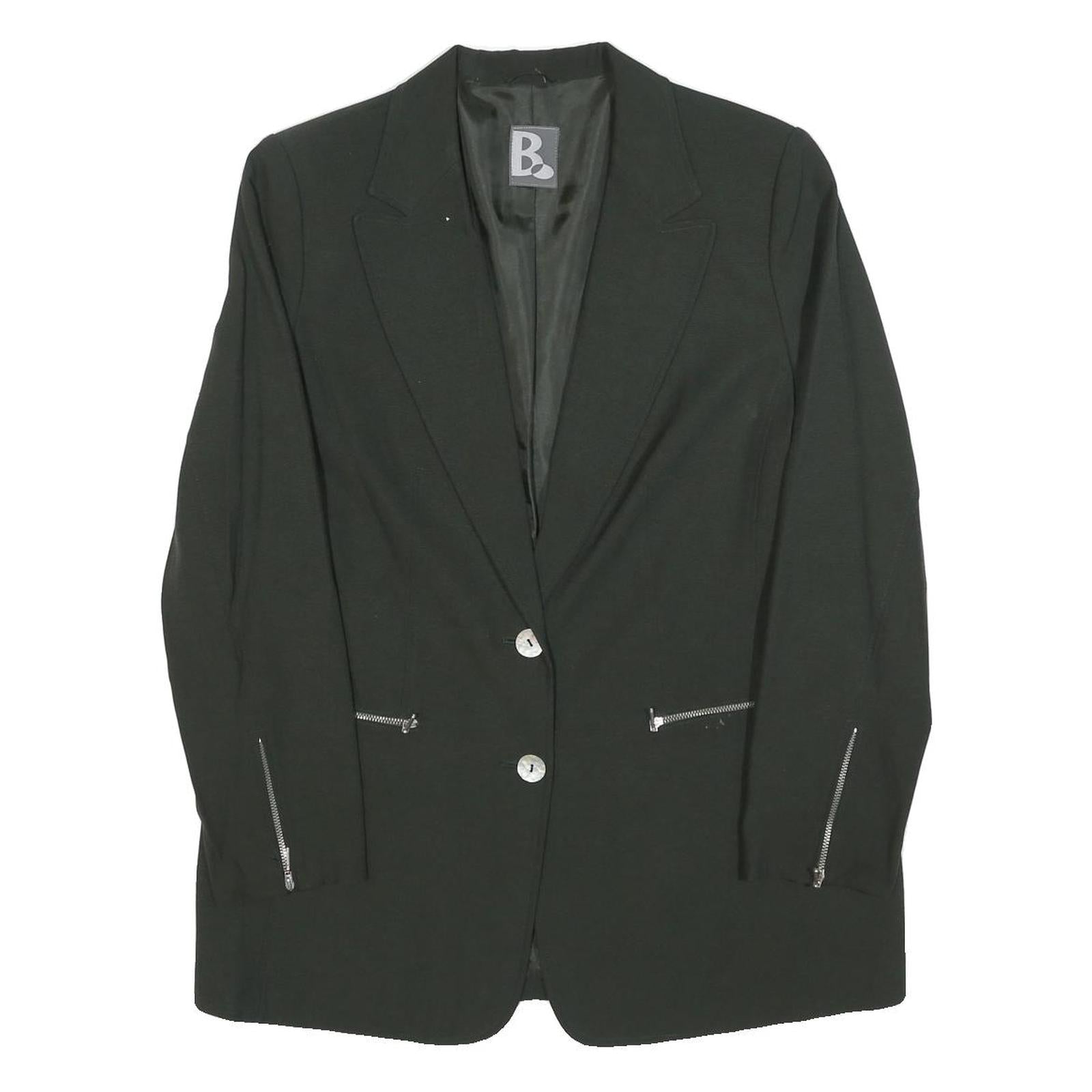 Womens Black Tailored Jacket M Polyester Blend Plain Button Closure Zipper
