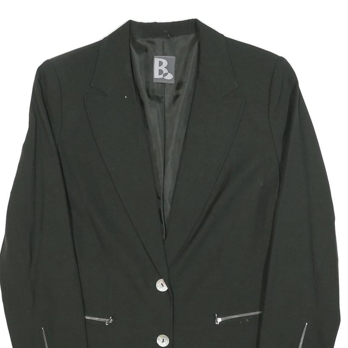 Womens Black Tailored Jacket M Polyester Blend Plain Button Closure Zipper