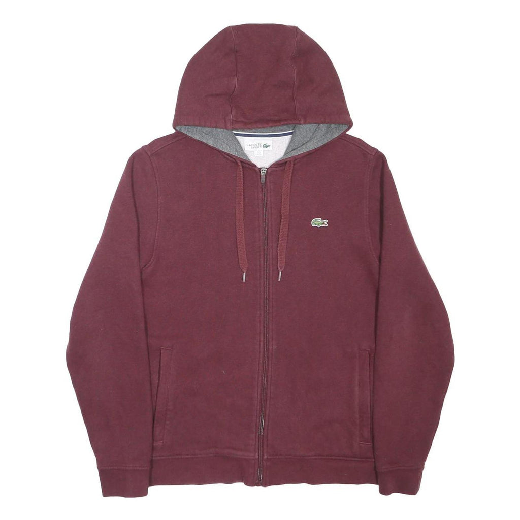 LACOSTE Mens Maroon Full Zip Hoodie M Cotton Blend Casual