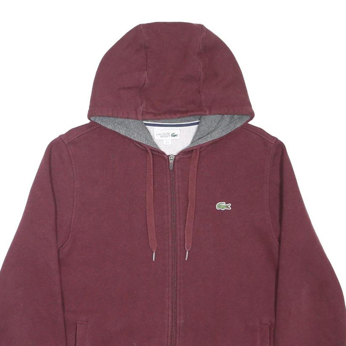 LACOSTE Mens Maroon Full Zip Hoodie M Cotton Blend Casual