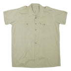 Mens Beige Cotton Blend Short Sleeve Shirt L Button Pocket Casual Summer