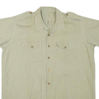 Mens Beige Cotton Blend Short Sleeve Shirt L Button Pocket Casual Summer