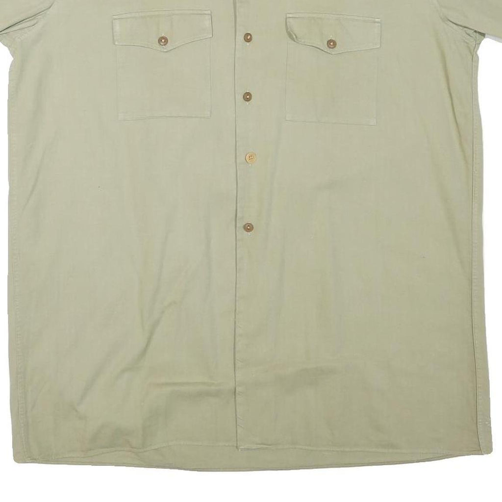 Mens Beige Cotton Blend Short Sleeve Shirt L Button Pocket Casual Summer