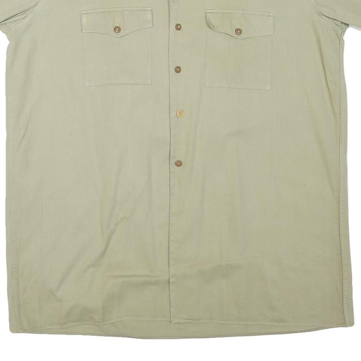 Mens Beige Cotton Blend Short Sleeve Shirt L Button Pocket Casual Summer