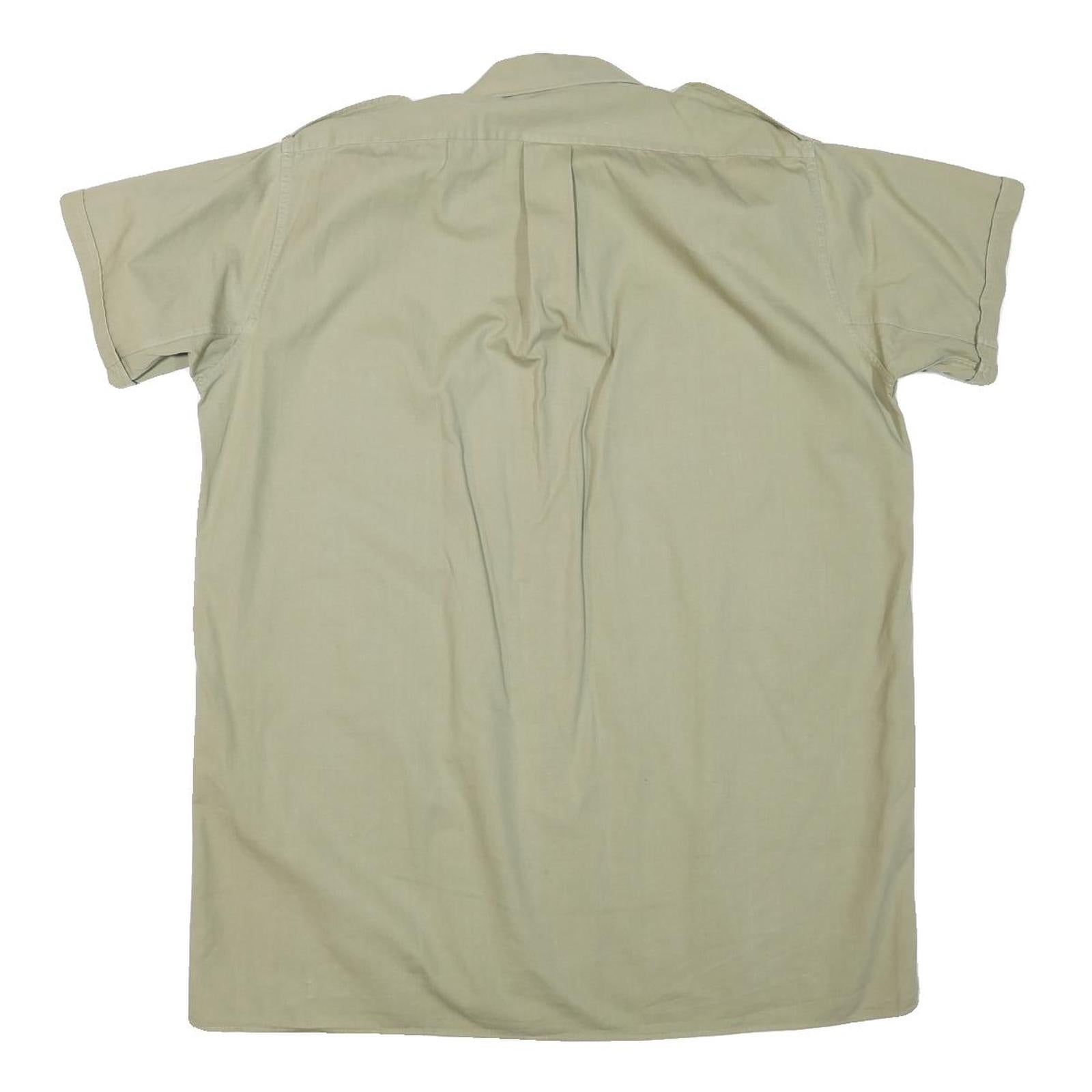 Mens Beige Cotton Blend Short Sleeve Shirt L Button Pocket Casual Summer
