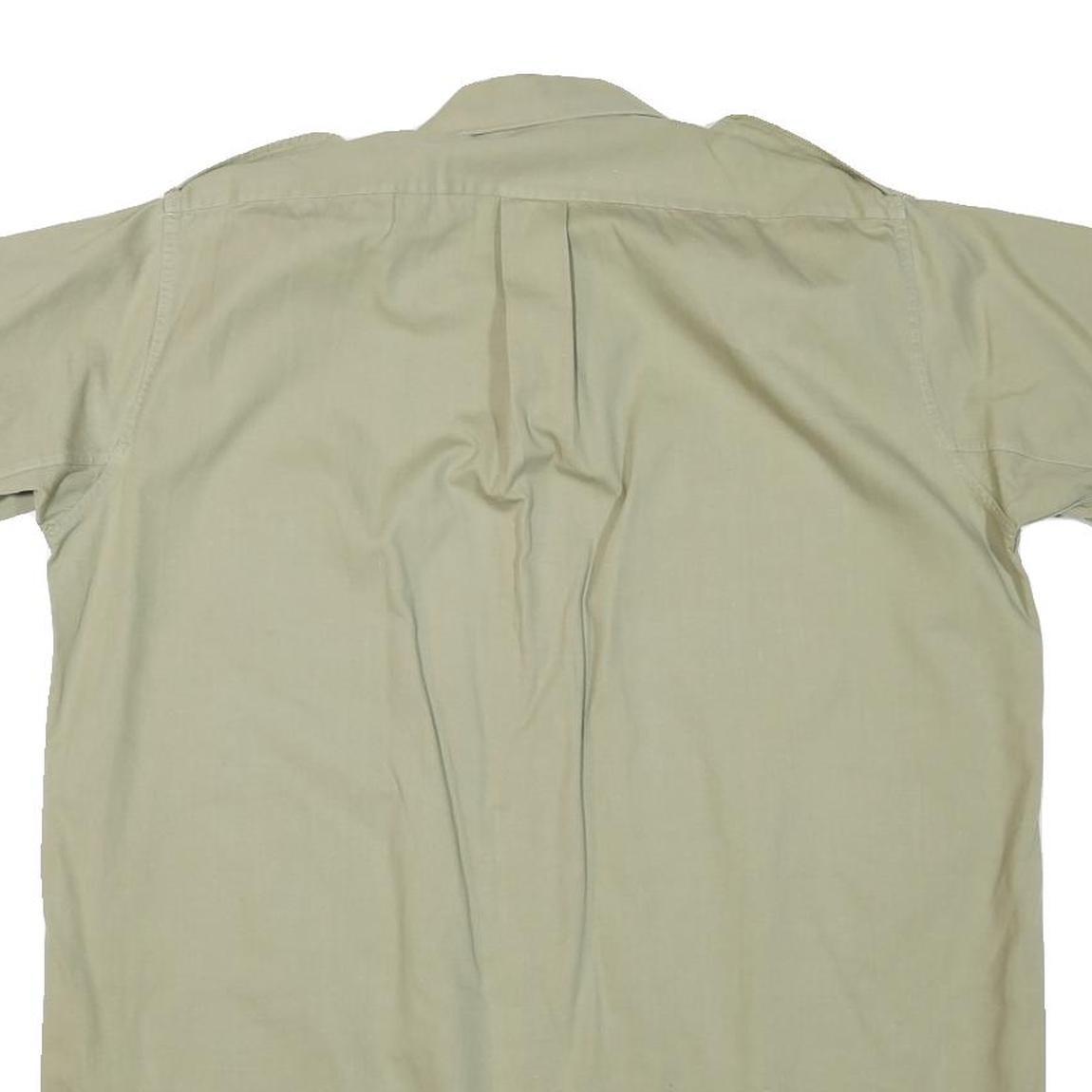 Mens Beige Cotton Blend Short Sleeve Shirt L Button Pocket Casual Summer