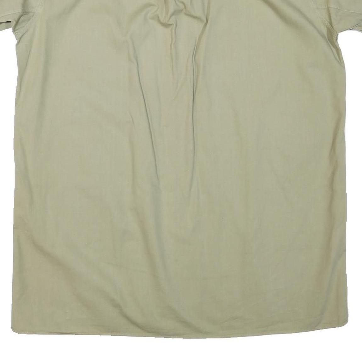 Mens Beige Cotton Blend Short Sleeve Shirt L Button Pocket Casual Summer