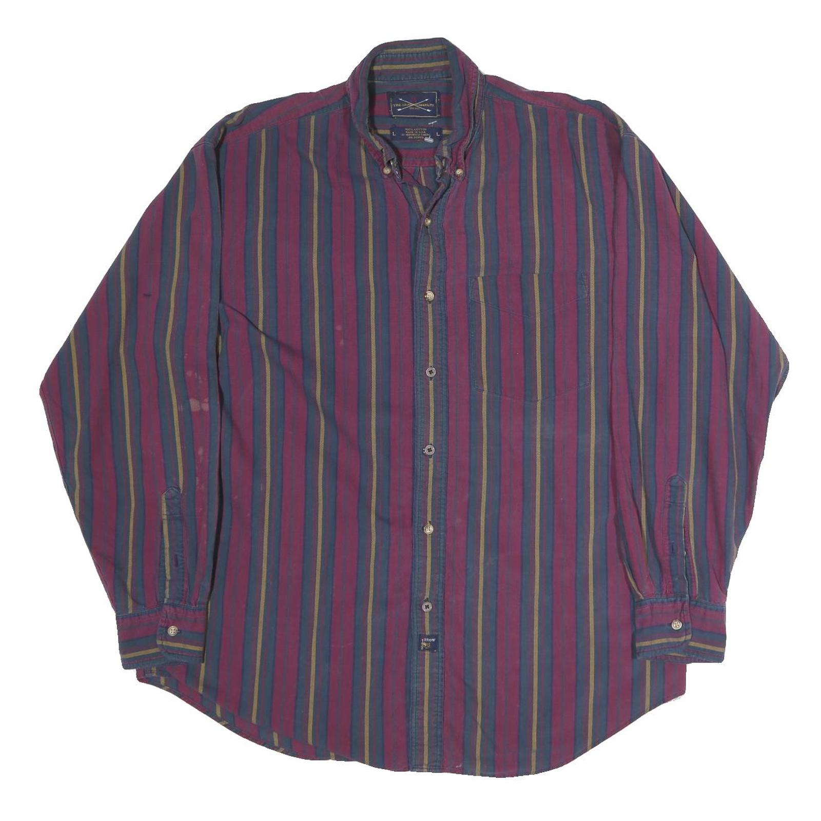 THE ARROW COMPANY Mens Purple & Blue Striped Cotton Shirt L Long Sleeve Button
