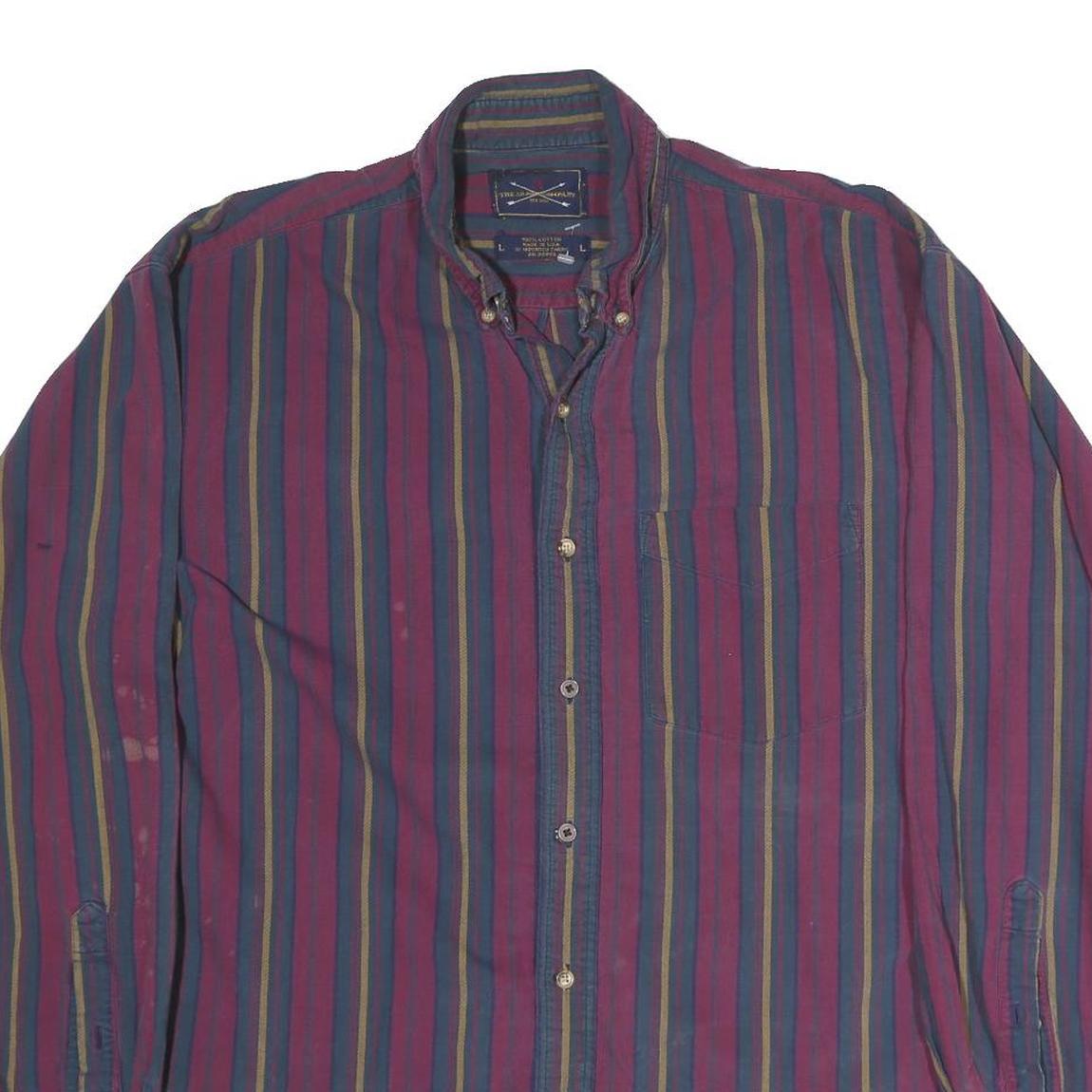 THE ARROW COMPANY Mens Purple & Blue Striped Cotton Shirt L Long Sleeve Button