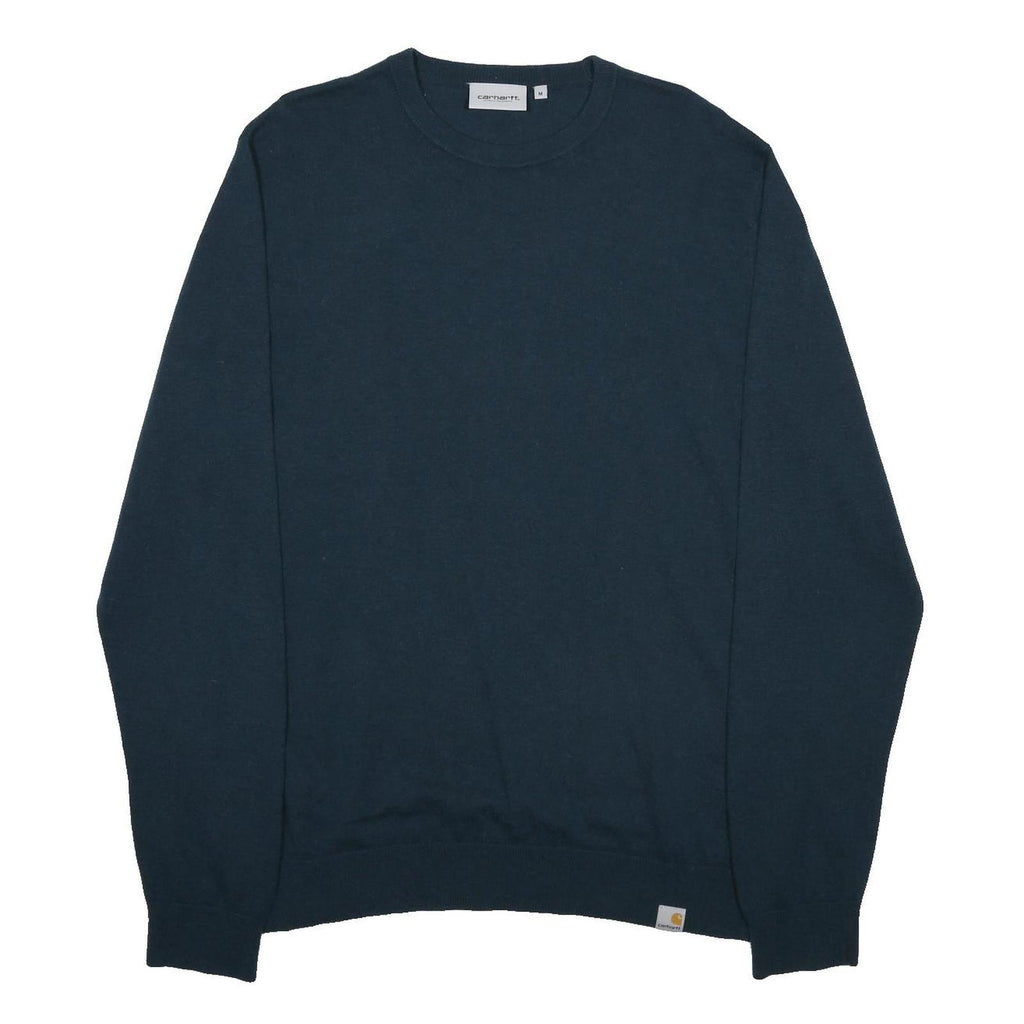 CARHARTT WIP Mens Blue Plain Crew Neck Basic Knit Jumper M Wool Blend Casual