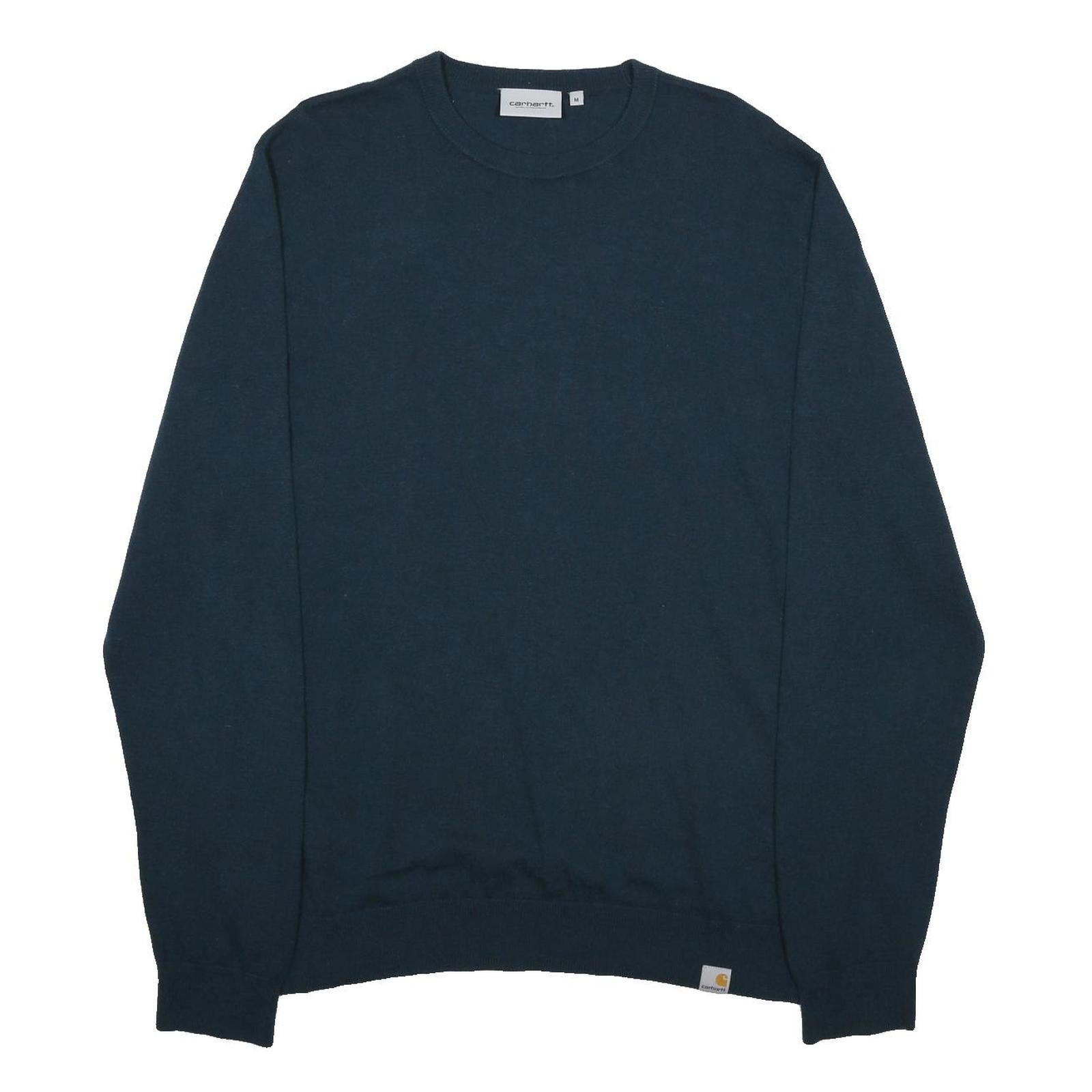 CARHARTT WIP Mens Blue Plain Crew Neck Basic Knit Jumper M Wool Blend Casual