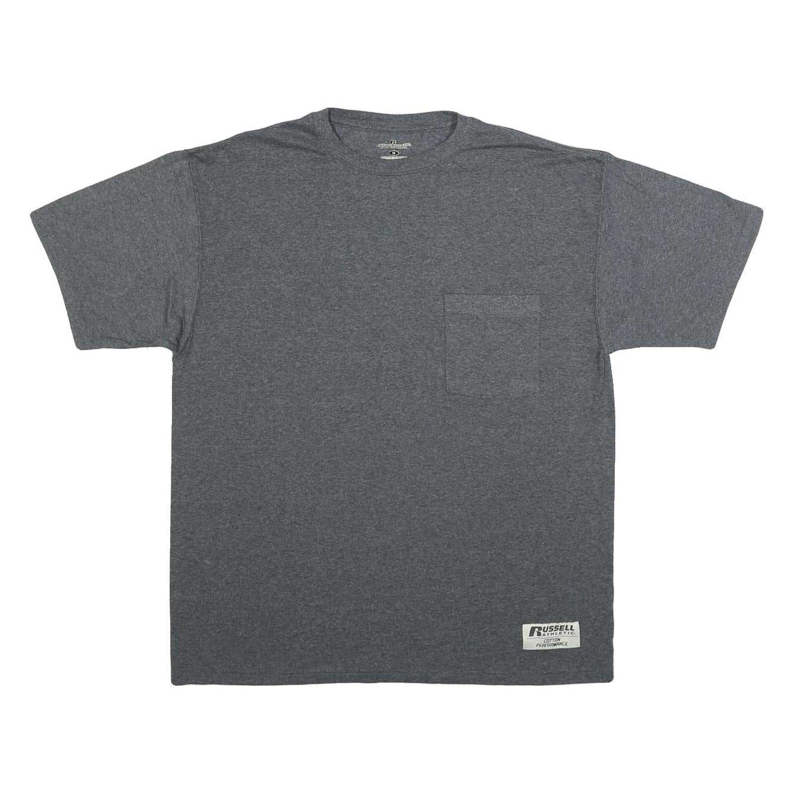 RUSSELL ATHLETIC Mens Grey Pocket T-Shirt M Short Sleeve Crew Neck Cotton Blend