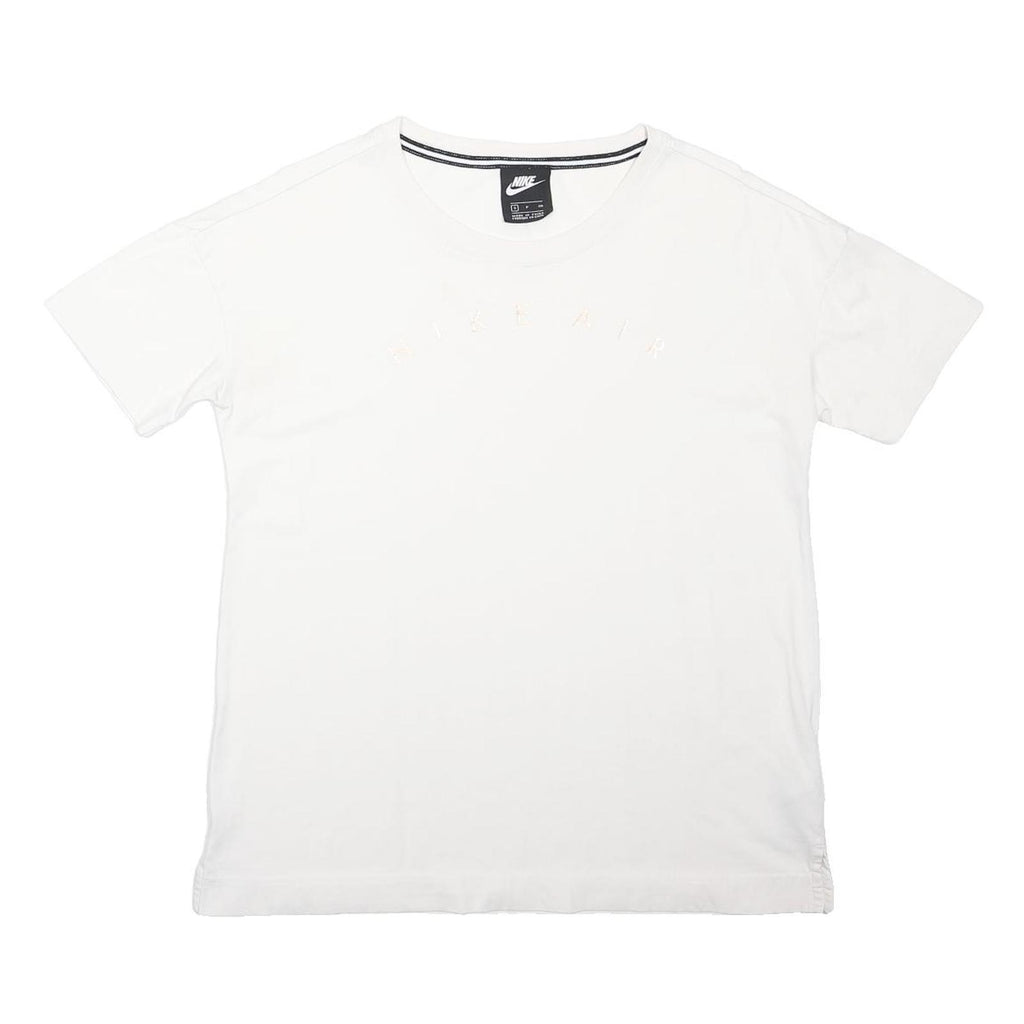 NIKE Womens White Slogan Printed T-Shirt S Short Sleeve Crew Neck Casual