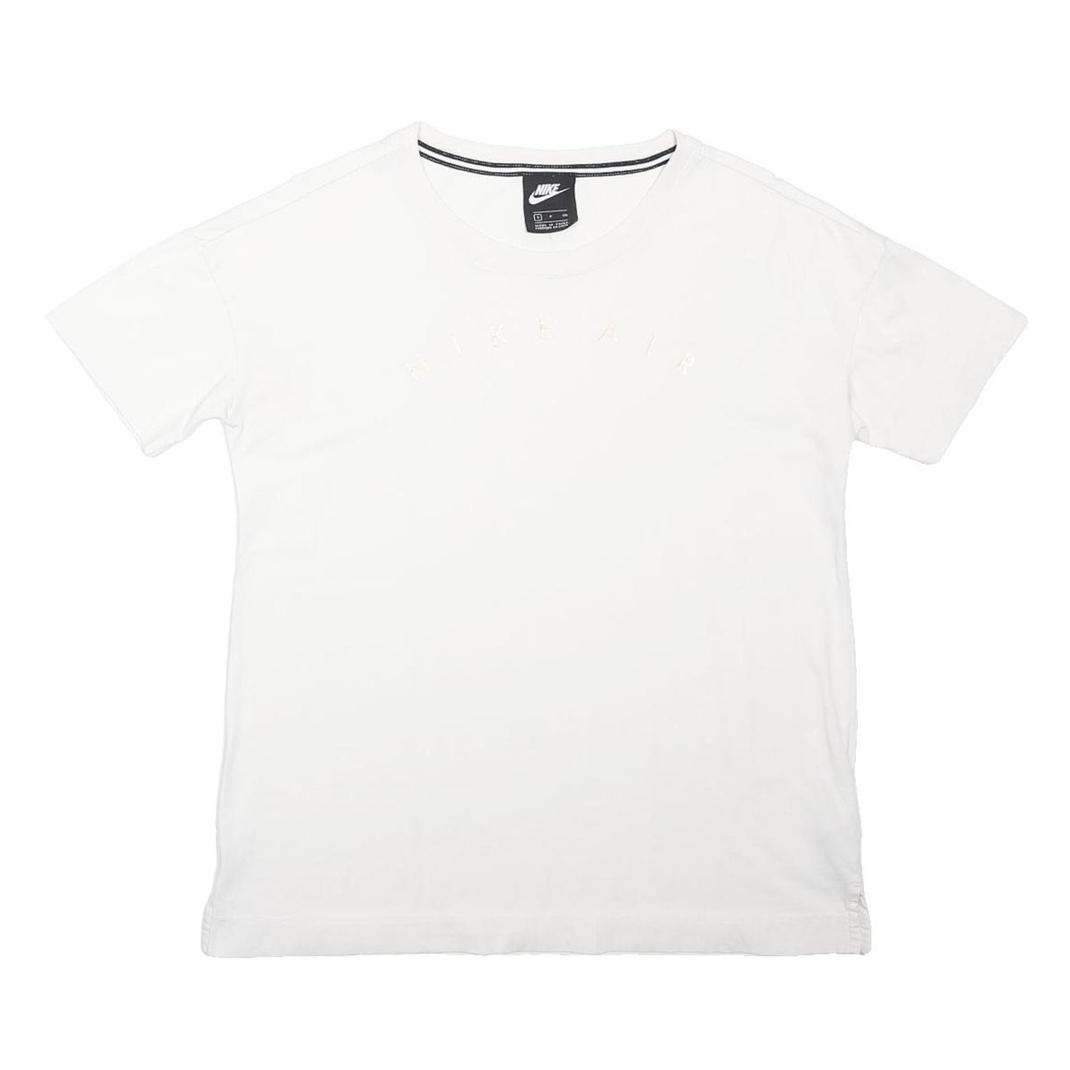 NIKE Womens White Slogan Printed T-Shirt S Short Sleeve Crew Neck Casual