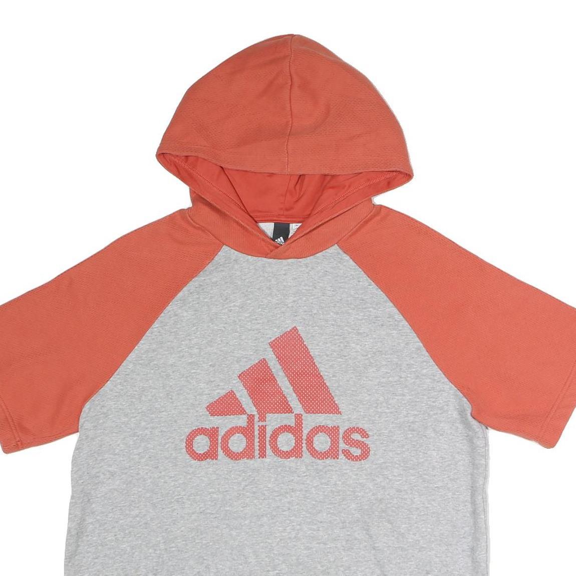 ADIDAS Mens Grey & Orange Short Sleeve Hoodie L Casual Cotton Lightweight