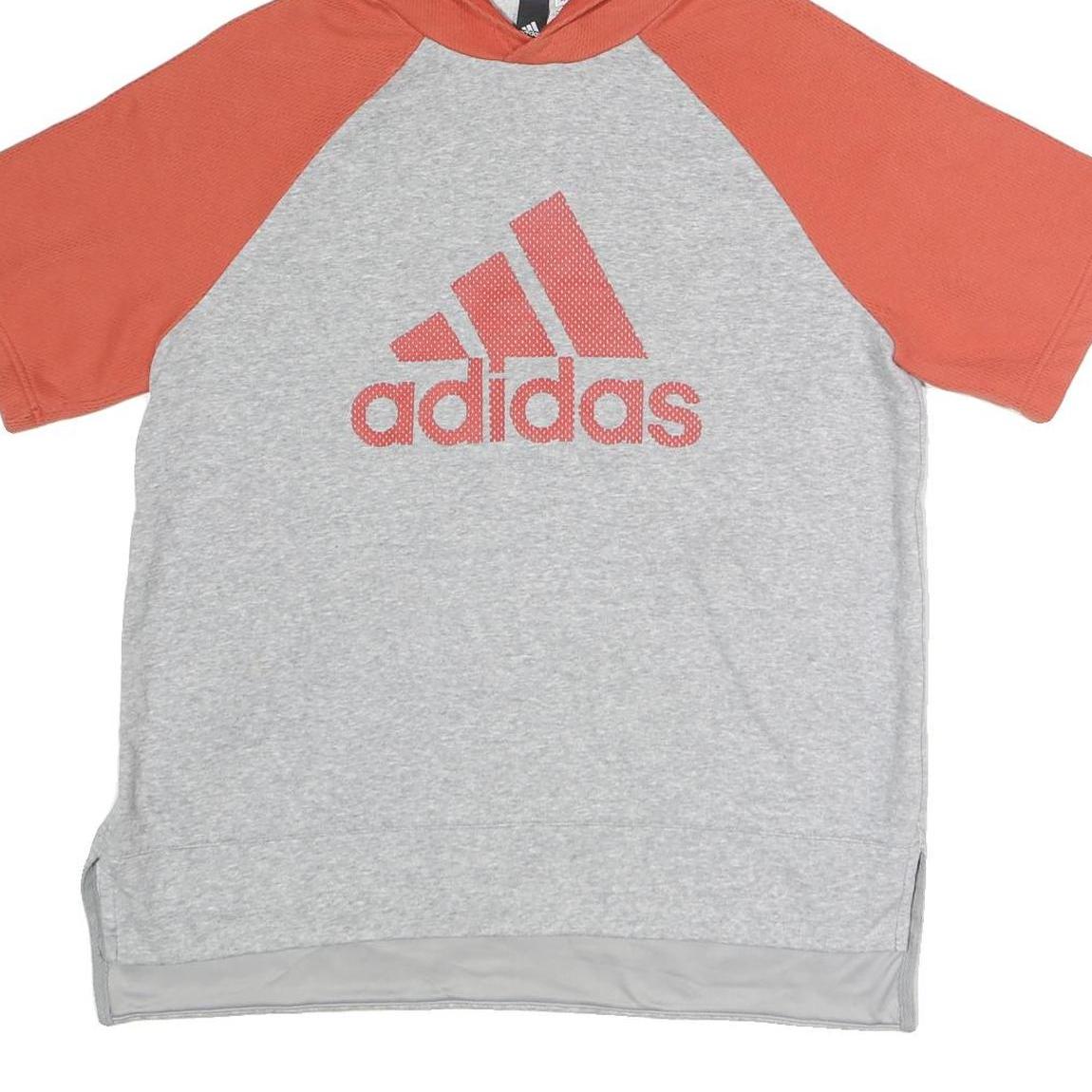 ADIDAS Mens Grey & Orange Short Sleeve Hoodie L Casual Cotton Lightweight