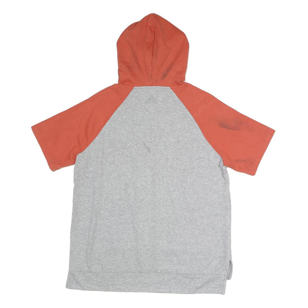 ADIDAS Mens Grey & Orange Short Sleeve Hoodie L Casual Cotton Lightweight