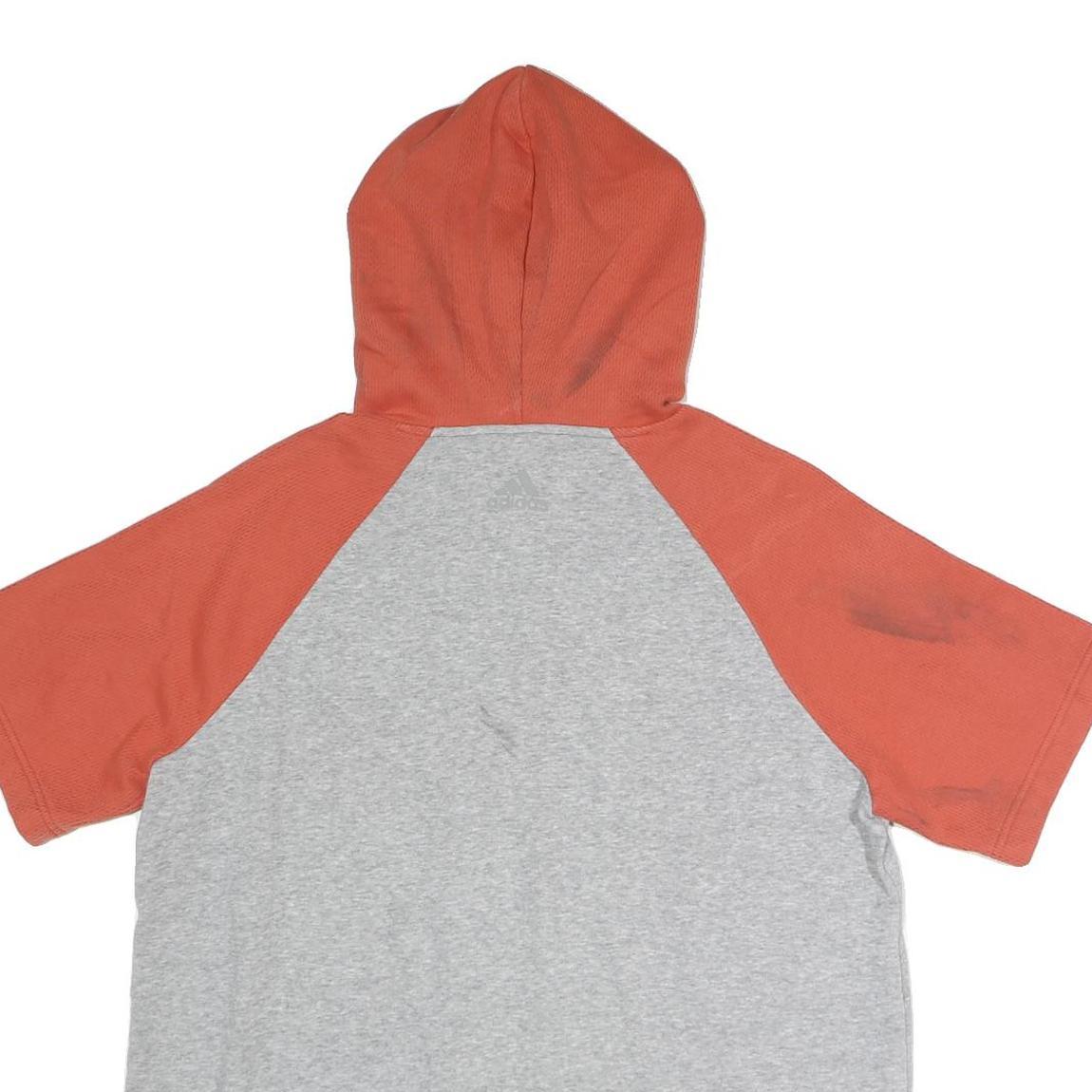 ADIDAS Mens Grey & Orange Short Sleeve Hoodie L Casual Cotton Lightweight