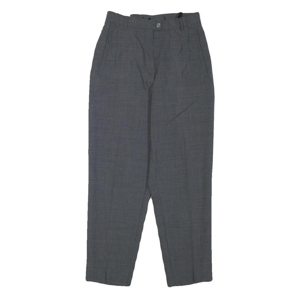 HEELINE Womens Wool Blend Grey Relaxed Straight Trousers W24 L25 Classic Formal