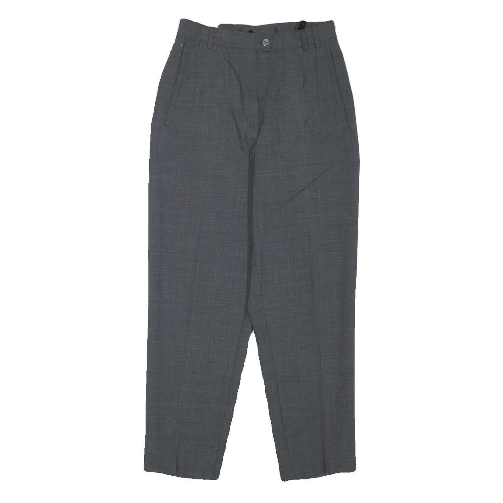 HEELINE Womens Wool Blend Grey Relaxed Straight Trousers W24 L25 Classic Formal